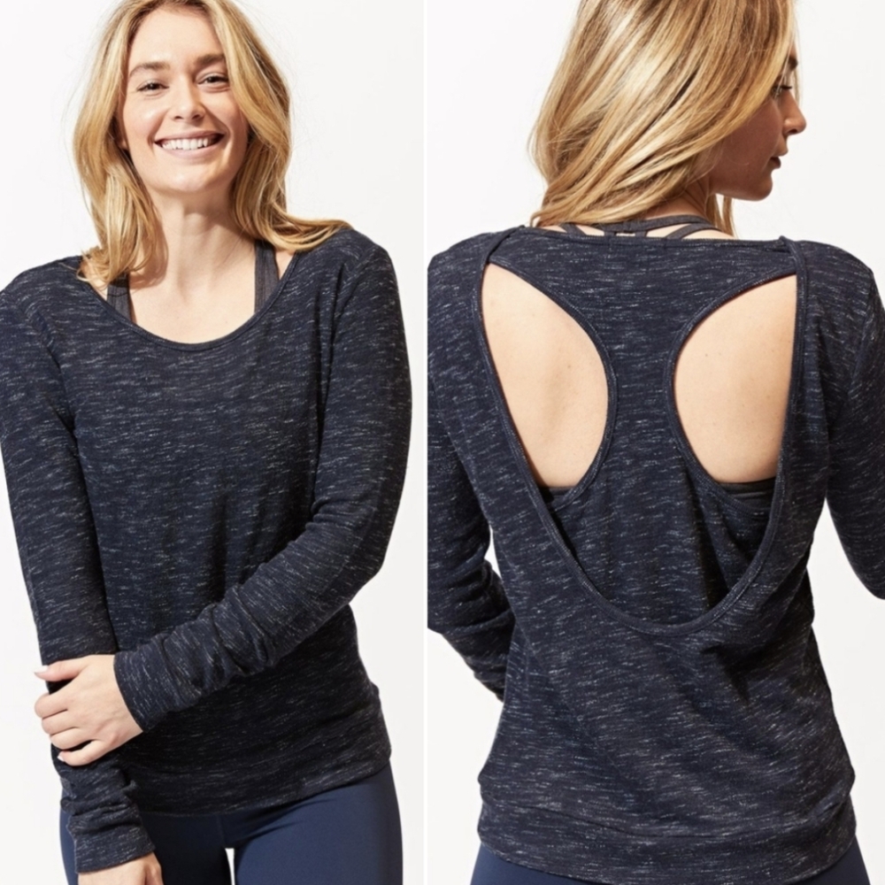 Threads 4 Thought Navy Marled Long Sleeve Open Back Top